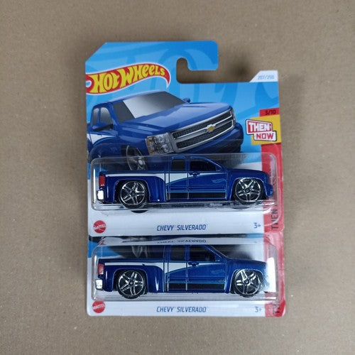 Hot Wheels Chevy Silverado 2024 Then And Now 3/10 207 Blau Short Card 2er-Set