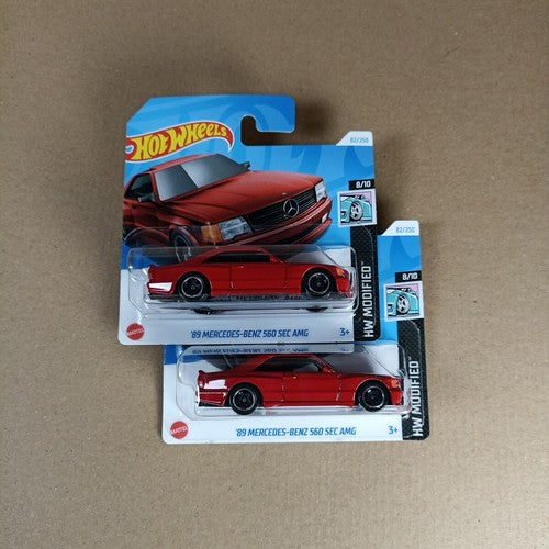 Lot 2x Hot Wheels 2024 - '89 MBZ 560 SEC AMG (Red) - HW Modified - Short Card
