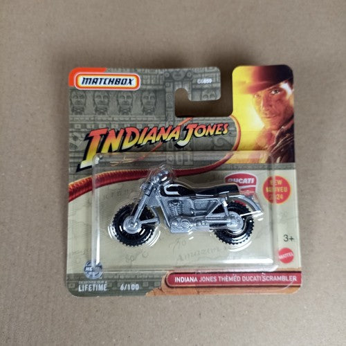 Matchbox Indiana Jones Ducati Scrambler Black New 2024 Short Card