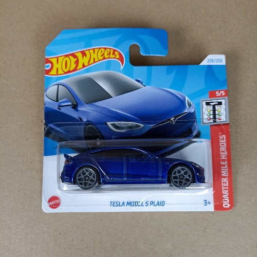 2024 Hot Wheels Blue Tesla Model S Plaid 238/250 Quarter Mile Heroes Short Card