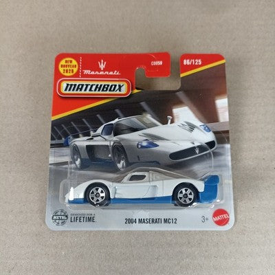 2025 Matchbox Mainline 2004 Maserati MC12 Weiß Diecast-Modellauto 86/125 Short Card