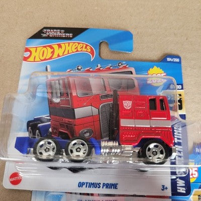 Lot 2x 2025 Hot Wheels Optimus Prime Transformers Red Short Card