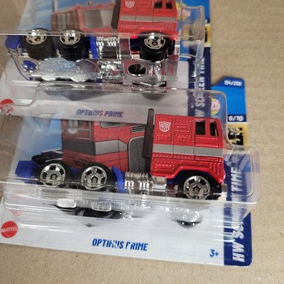 Lot 2x 2025 Hot Wheels Optimus Prime Transformers Red Short Card