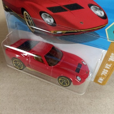 2025 Hot Wheels 71 Lamborghini Miura SV Red Short Card 70's vs 90's