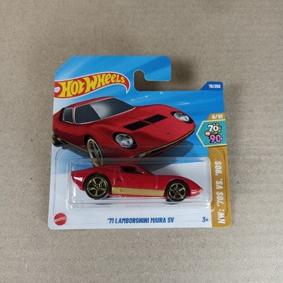 2025 Hot Wheels 71 Lamborghini Miura SV Red Short Card 70's vs 90's