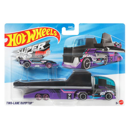 Hot Wheels Super Hauler Two-Lane Ramptruck + GT Scorcher Let's Race (BDW51)