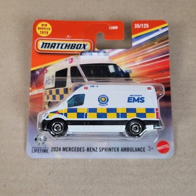2026 Matchbox Mercedes-Benz Sprinter Ambulance White EMS Short Card