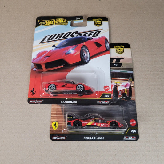 2025 Hot Wheels Lot 2x La Ferrari + Ferrari 499P Eurospeed Circuit Legends Red