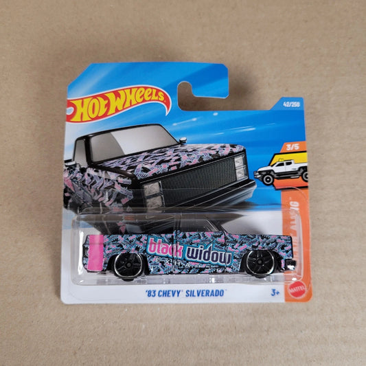 2026 Hot Wheels '83 Chevy Silverado Black Widow Truck Truckin' Along Short Card